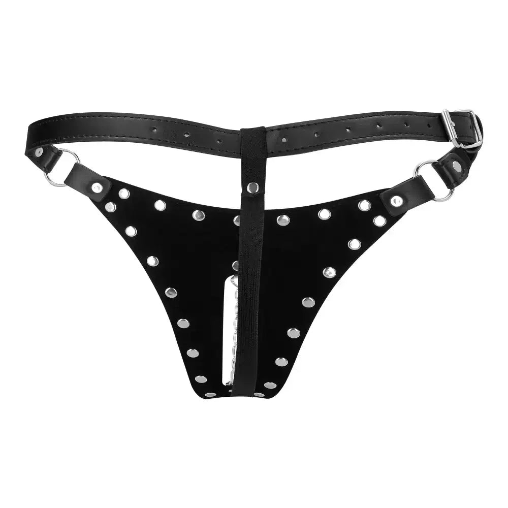SHOTS Ouch! PU Leather Chastity Thong with Chain Detail easy-to-clean PU leather material for hygienic maintenance Singapore