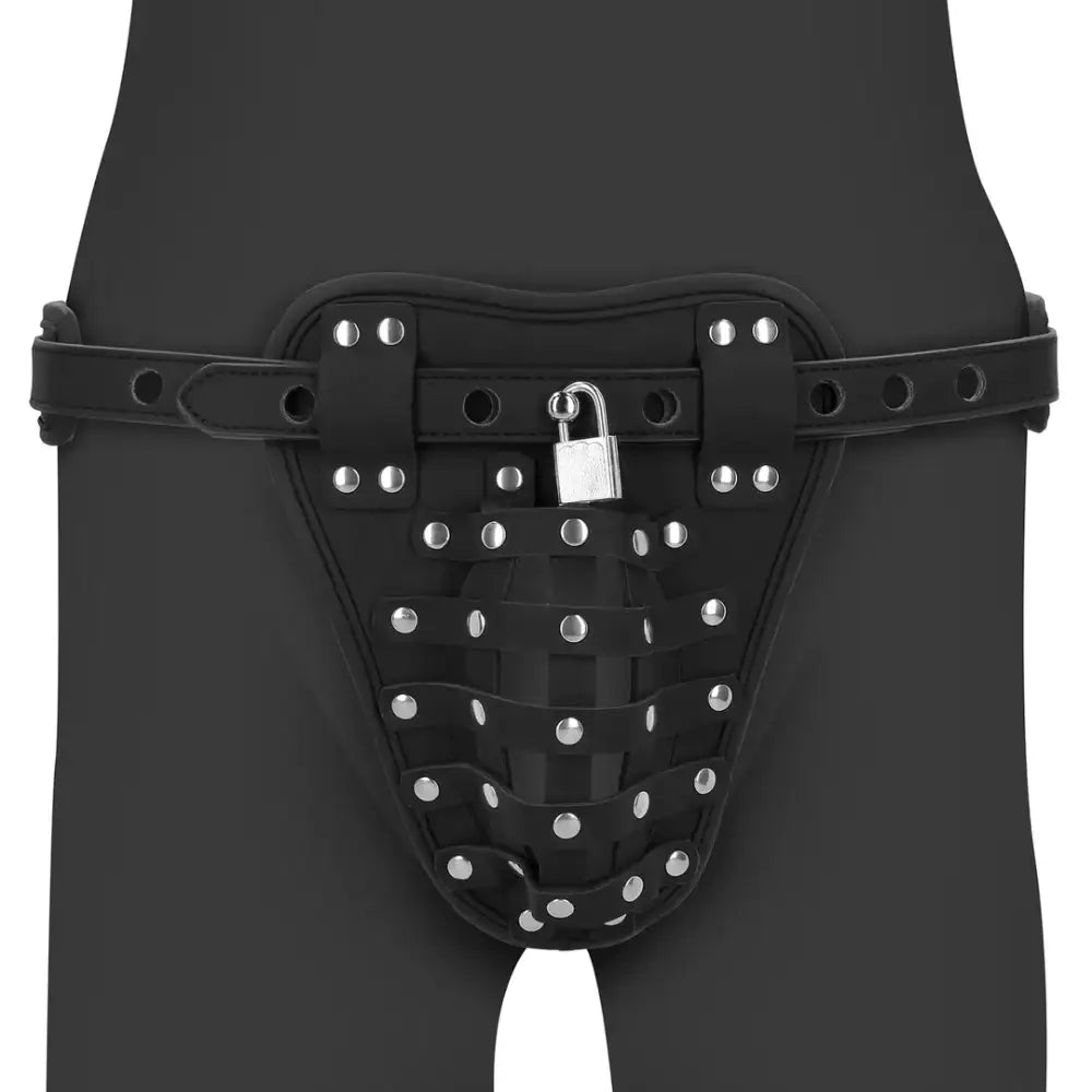 SHOTS Ouch! PU Leather Chastity Jock sleek black design with supportive straps for stable positioning adult accessory Singapore