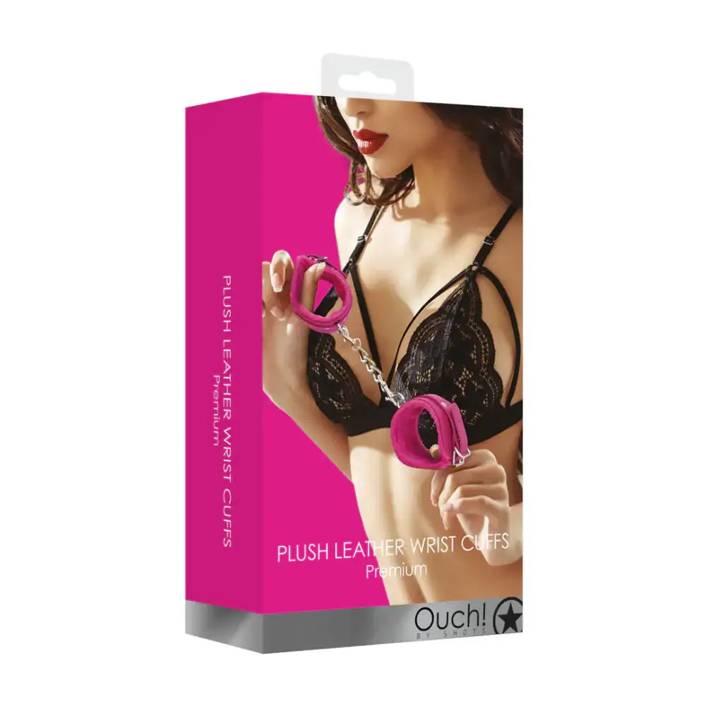 SHOTS Ouch! Plush Leather Handcuffs stylish pink color with soft interior for comfortable and safe adult roleplay Singapore