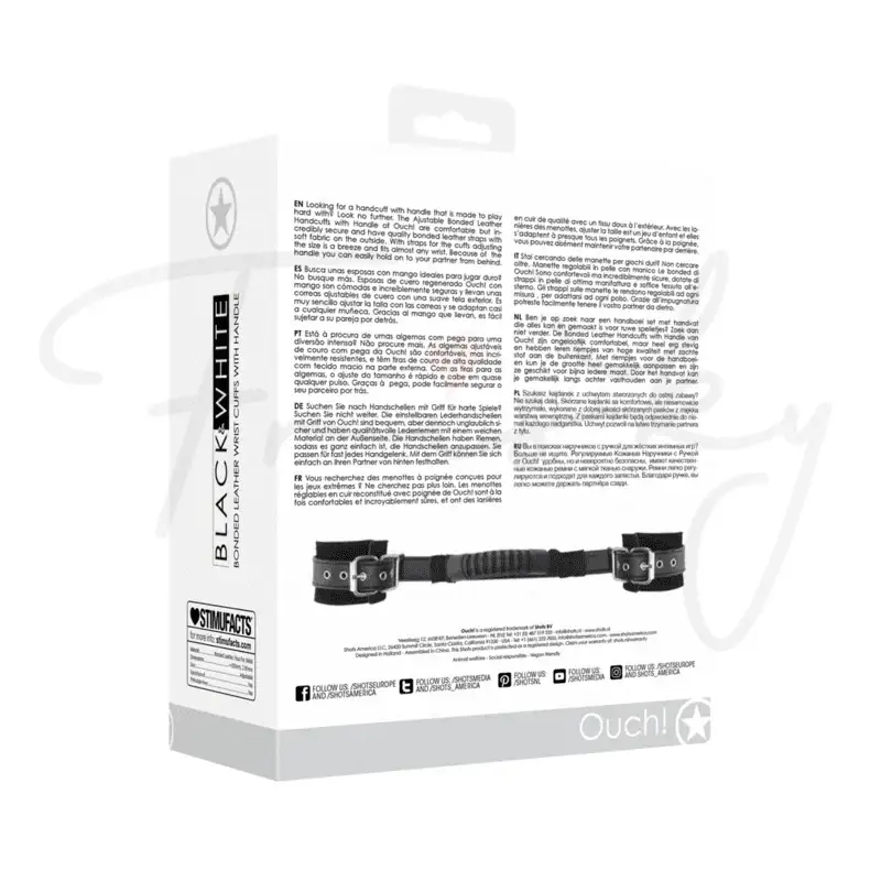SHOTS Ouch! Bonded Leather Hand Cuffs with Handle lightweight and portable design for versatile restraint play Singapore