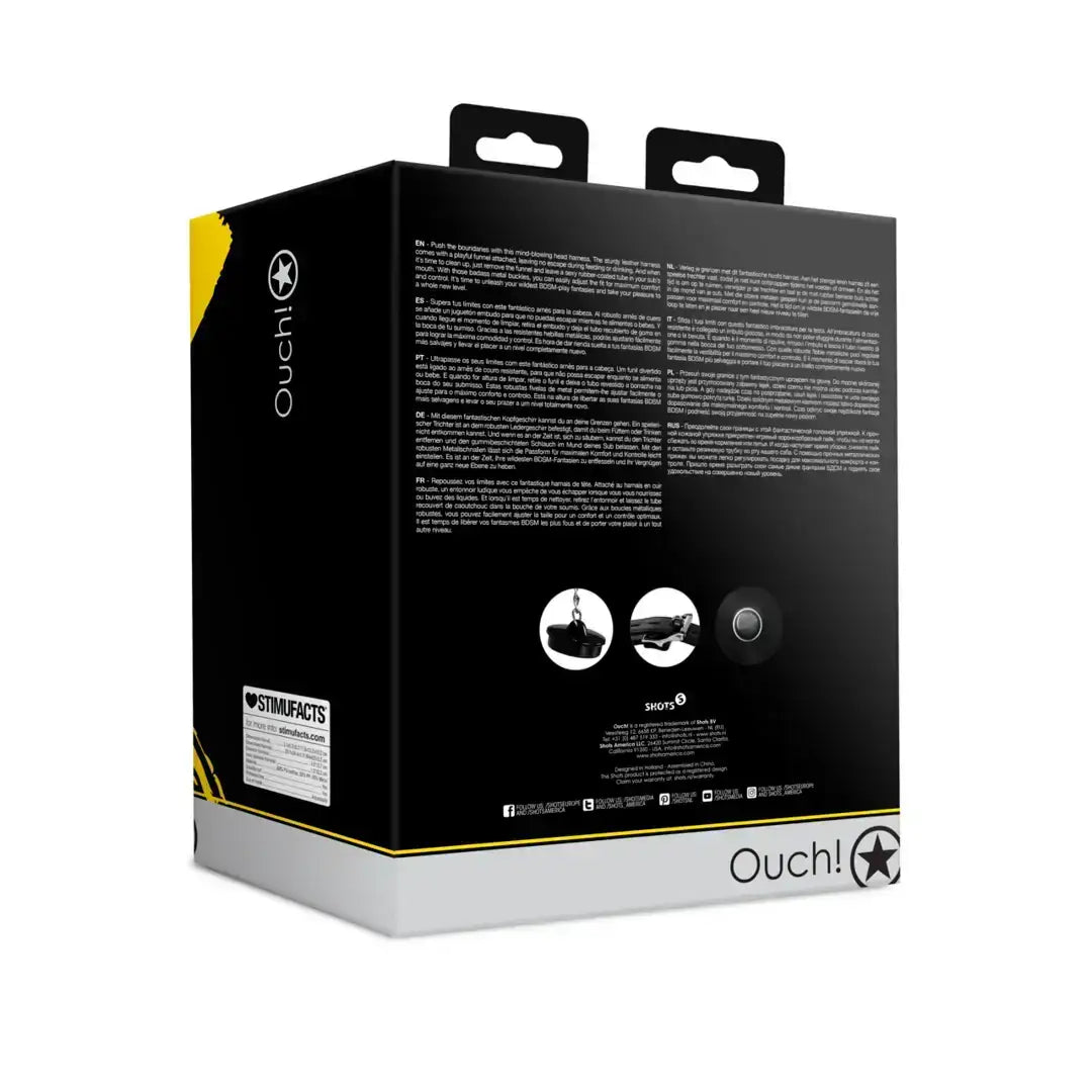 SHOTS Ouch! Open Mouth Gag Head Harness with Funnel Black high-quality materials provide durability and comfort for prolonged adult lifestyle scenarios Singapore