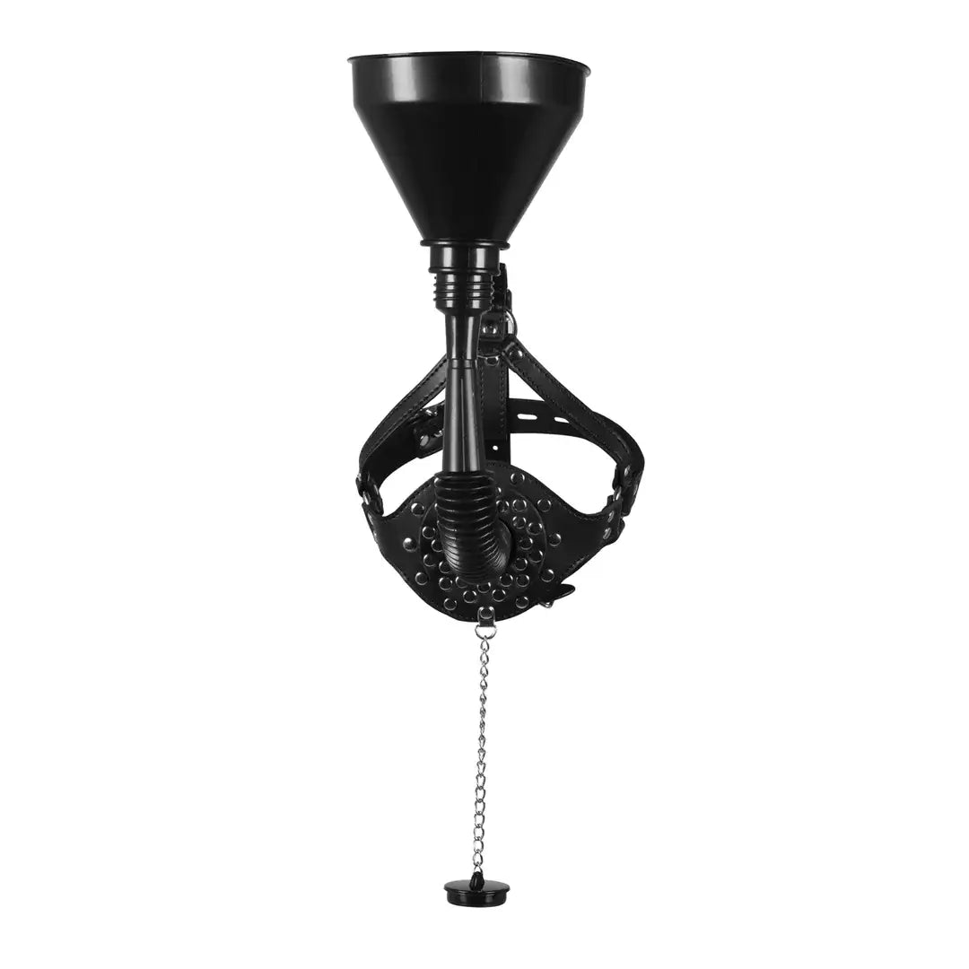 SHOTS Ouch! Open Mouth Gag Head Harness with Funnel Black easy to clean materials for hygienic and safe adult play Singapore