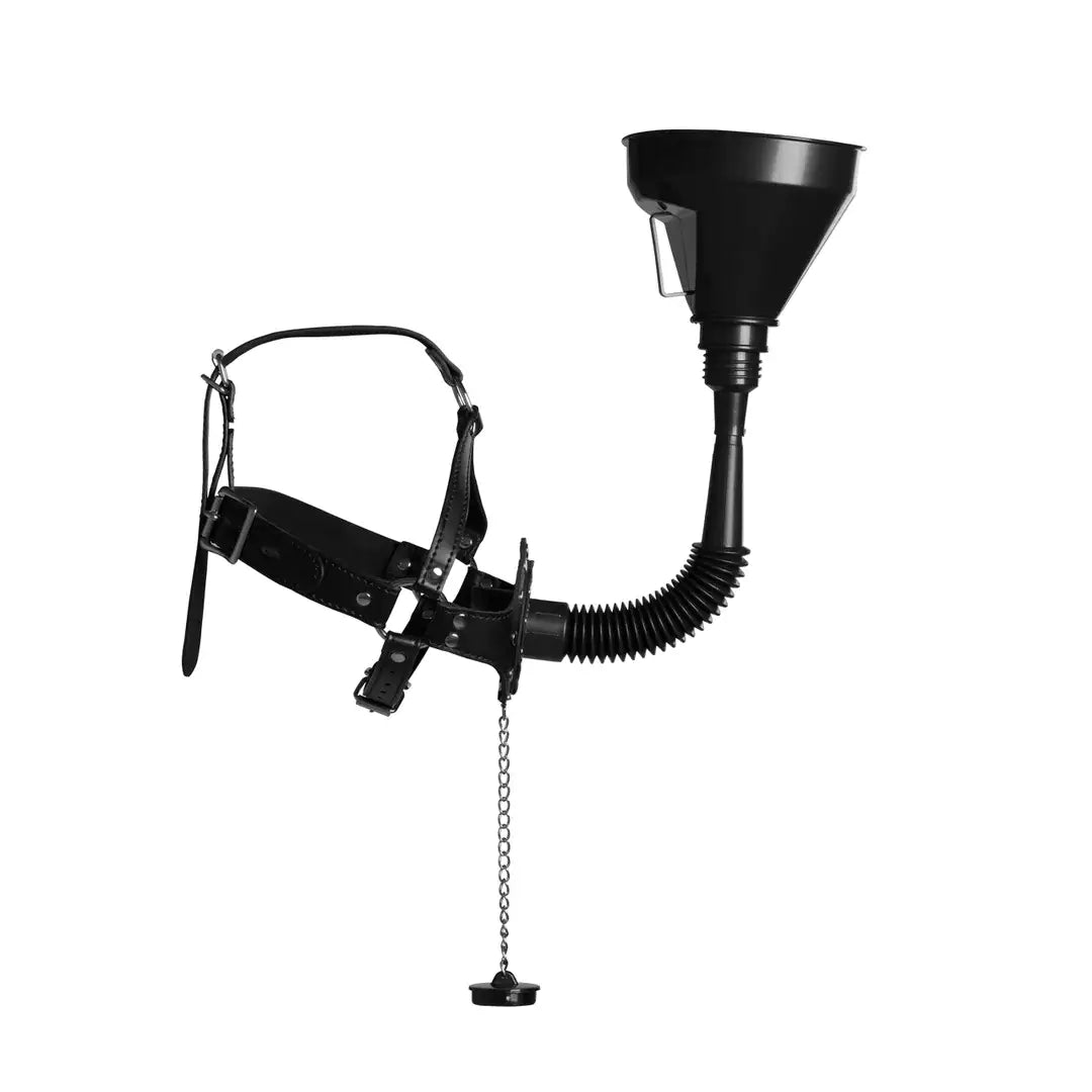 SHOTS Ouch! Open Mouth Gag Head Harness with Funnel Black compact and portable design ideal for travel or discreet storage Singapore