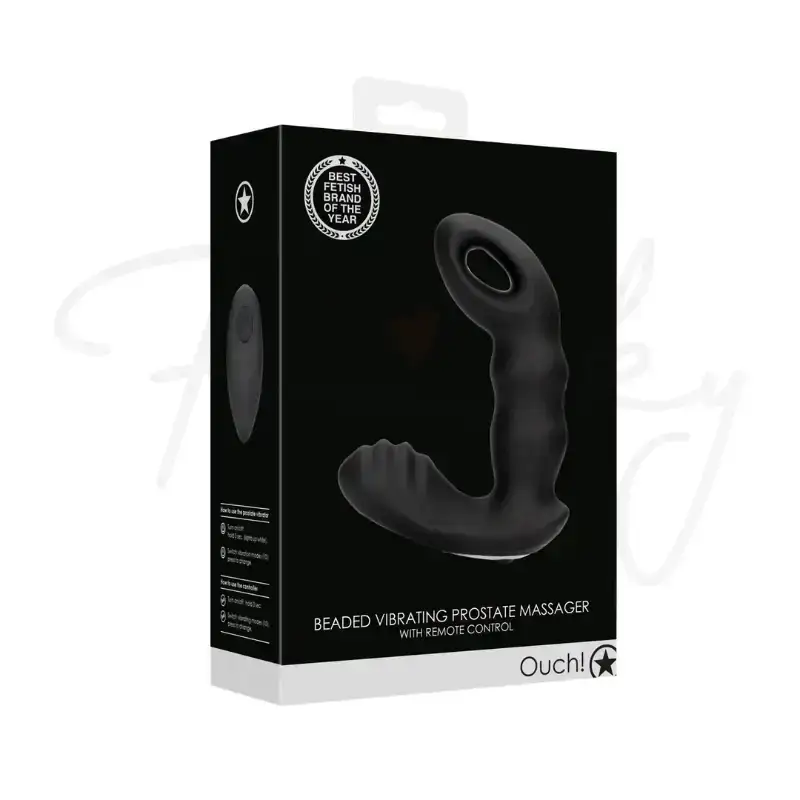 SHOTS Ouch! Beaded Vibrating Prostate Massager with Remote Control black rechargeable and waterproof adult massager Singapore