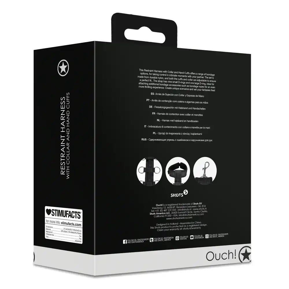 SHOTS Ouch! Restraint Harness with Collar and Hand Cuffs Black full-body restraint set ideal for versatile bondage and sensory exploration Singapore