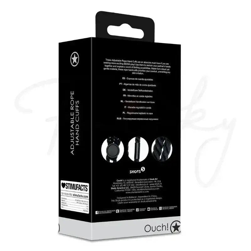 SHOTS Ouch! Adjustable Rope Hand Cuffs black strong woven material for safe and reliable adult accessory Singapore