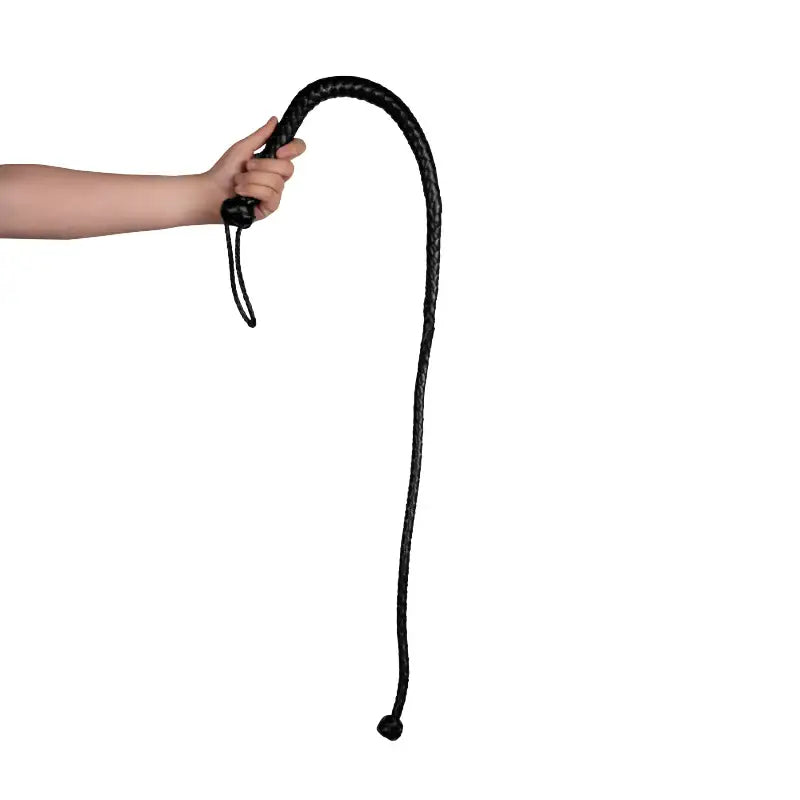 SHOTS Ouch! PU Leather Whip with Knot Detail - Black - Frisky Business Adult Sex Toys Shop