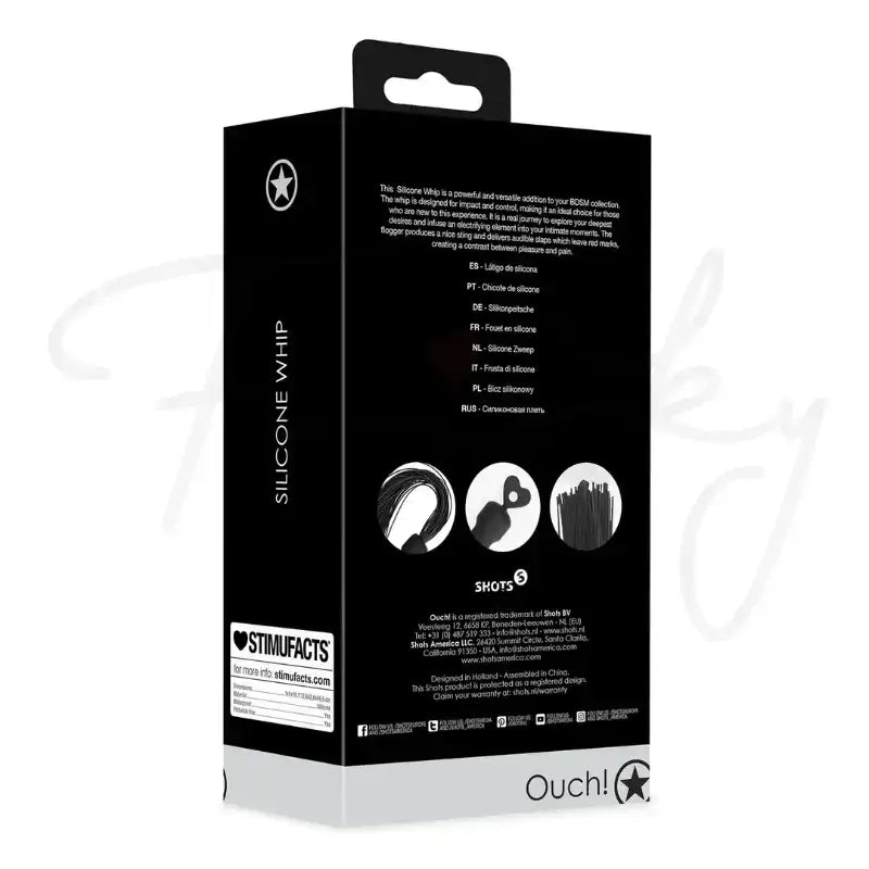 SHOTS Ouch! Beginners Silicone Whip black ergonomic handle for easy grip and interactive adult play Singapore