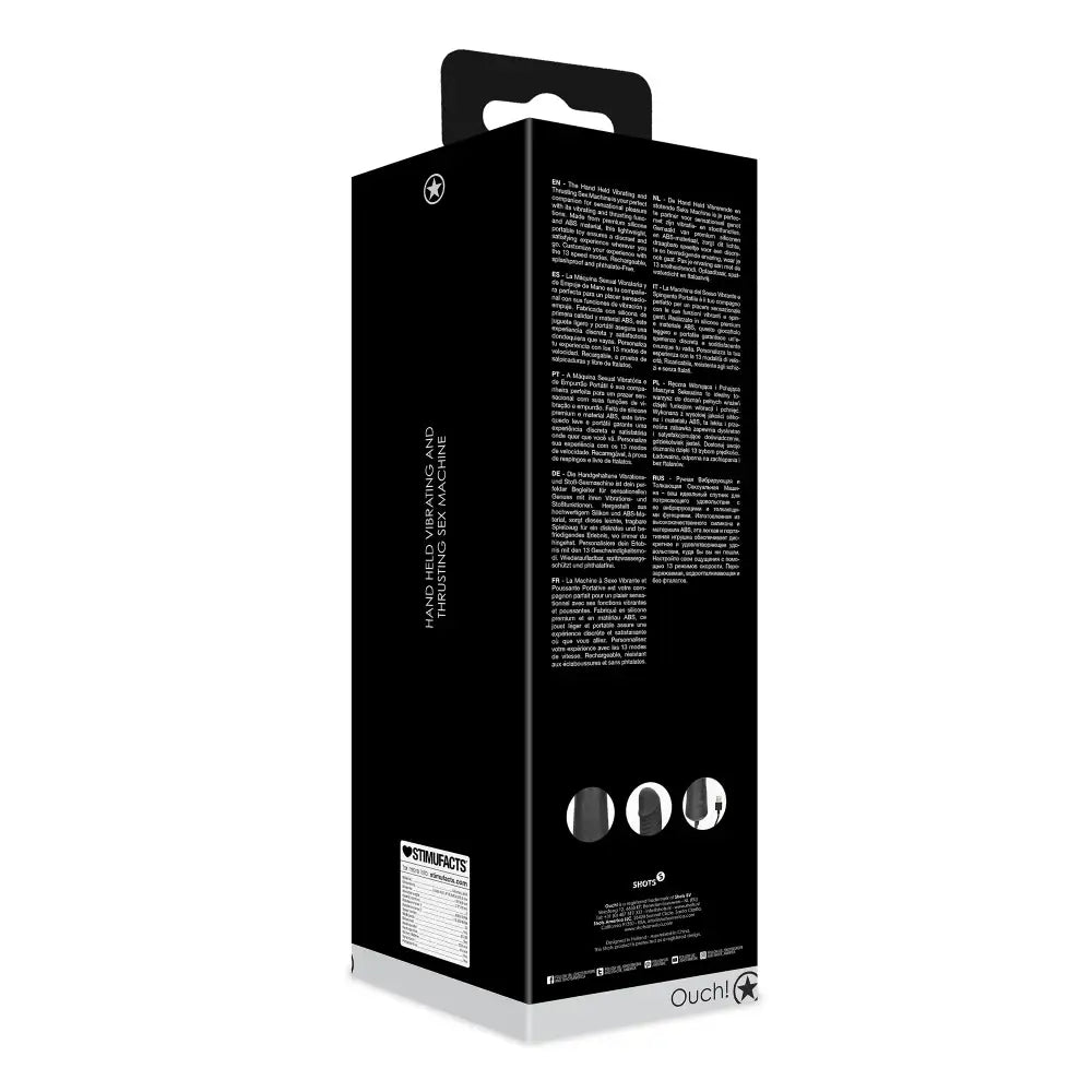 SHOTS Ouch! Hand Held Vibrating and Thrusting Sex Machine Black innovative adult device for solo or partnered pleasure with multiple functions Singapore