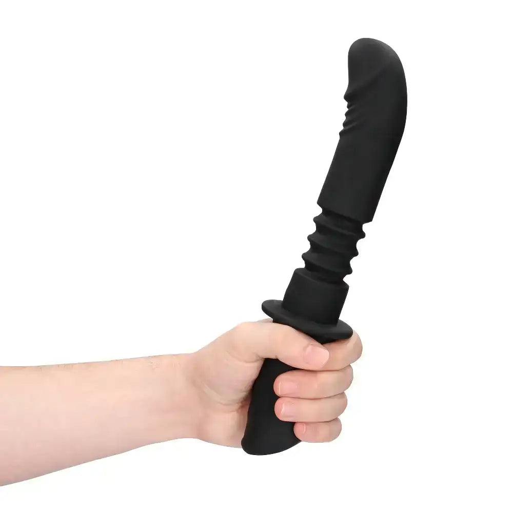 SHOTS Ouch! Hand Held Vibrating and Thrusting Sex Machine Black sleek black styling with ergonomic contours for modern visually appealing adult toy Singapore