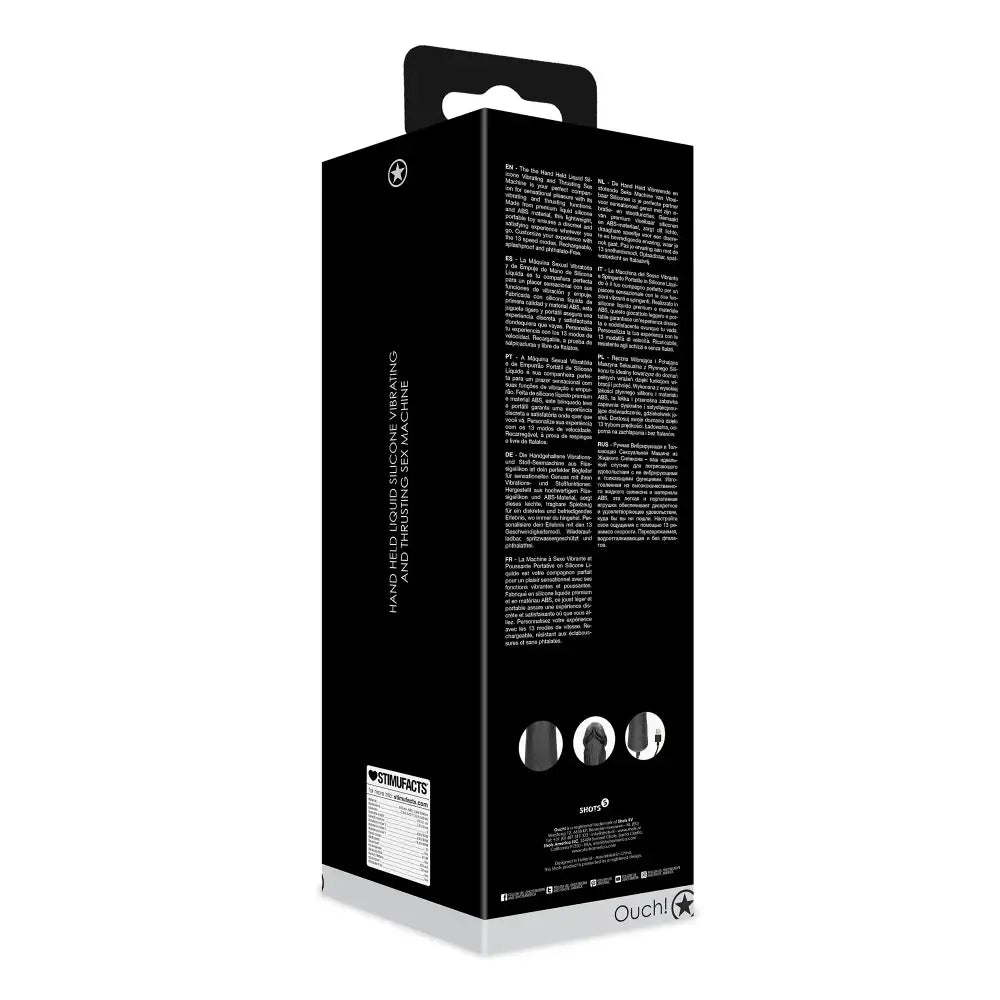 SHOTS Ouch! Hand Held Liquid Silicone Vibrating and Thrusting Sex Machine Black versatile adult device combining vibration and thrusting for maximum interactive stimulation Singapore