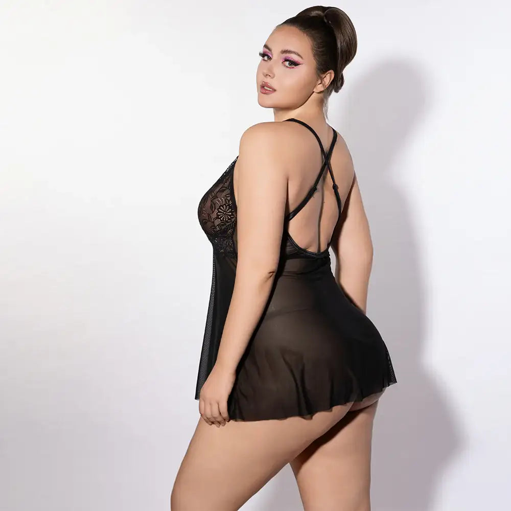 PLUS SIZE Teddy - One Piece Long Sleeve Sexy Black Backless Bodysuit - Frisky Business Adult Sex Toys Shop