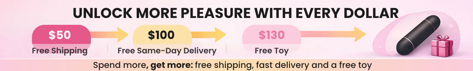 Promotional graphic with dollar amounts and product offer on a pink background