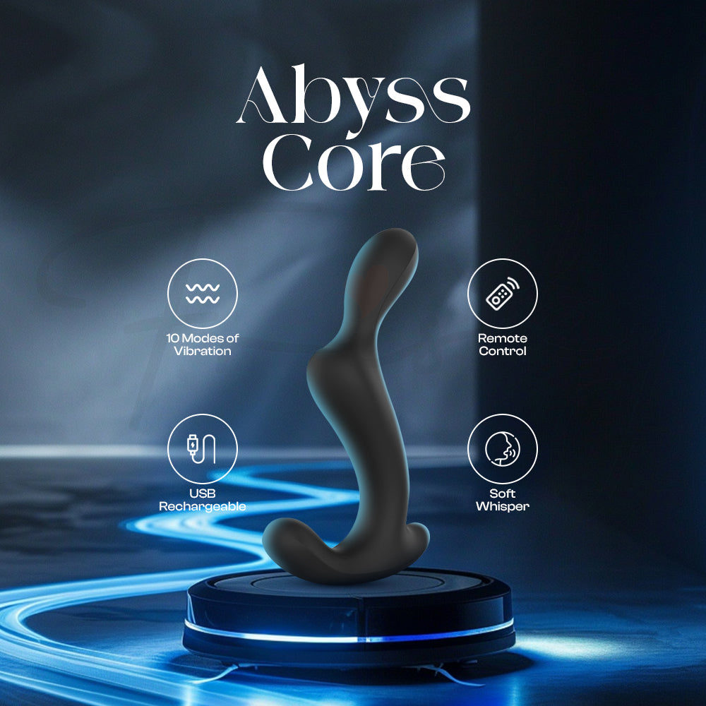 Product with features highlighted on a dark background, labeled 'Abyss Core'.