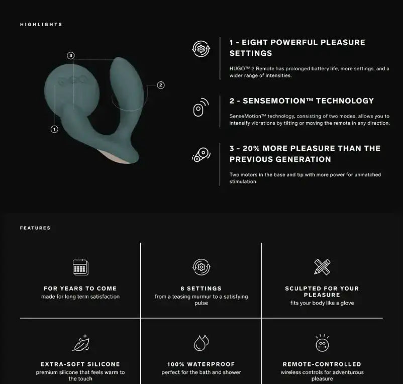 LELO Hugo 2 Green interactive prostate massager with ergonomic handle, dual motors, and body-safe silicone for premium personal care Singapore