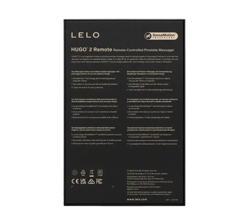 LELO Hugo 2 Black Bluetooth-enabled prostate massager with app control and multiple vibration modes for interactive use Singapore