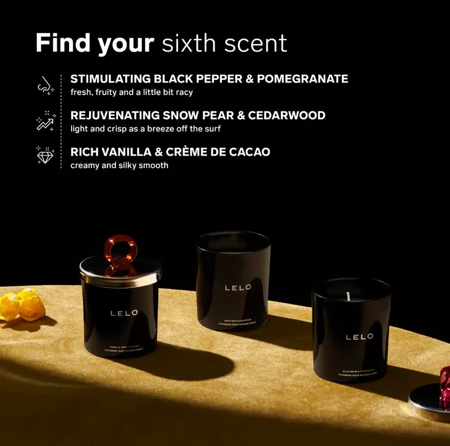 LELO Flickering Touch Massage Candle Vanilla & Crème De Cacao luxury scented candle designed for intimate relaxation and home spa indulgence Singapore