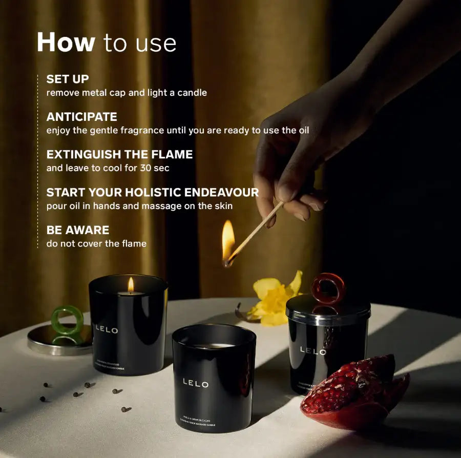 LELO Flickering Touch Massage Candle Vanilla & Crème De Cacao premium massage candle with rich vanilla and cacao aroma for calming sensory experience Singapore