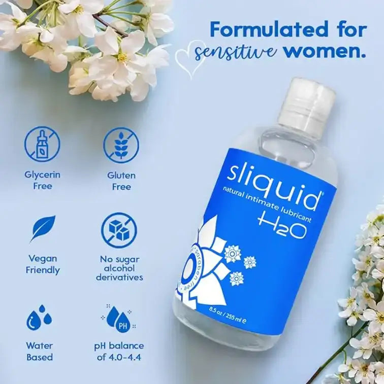 Sliquid - Naturals H2O Intimate Water Based Lubricant Glycerine And Paraben Free 255ml - Frisky Business Adult Sex Toys Shop