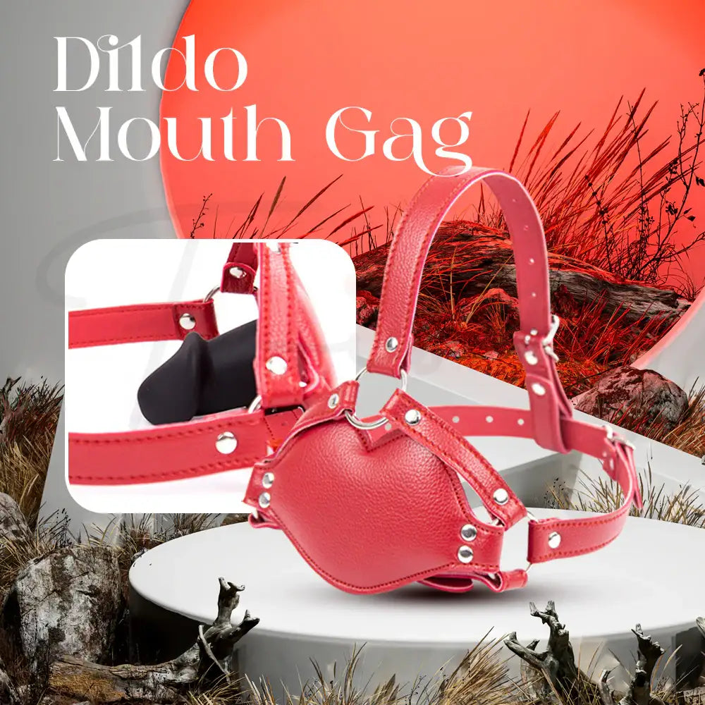 ObeySilence – BDSM PU Leather Strap With Silicone Dildo Mouth Gag - Frisky Business Adult Sex Toys Shop