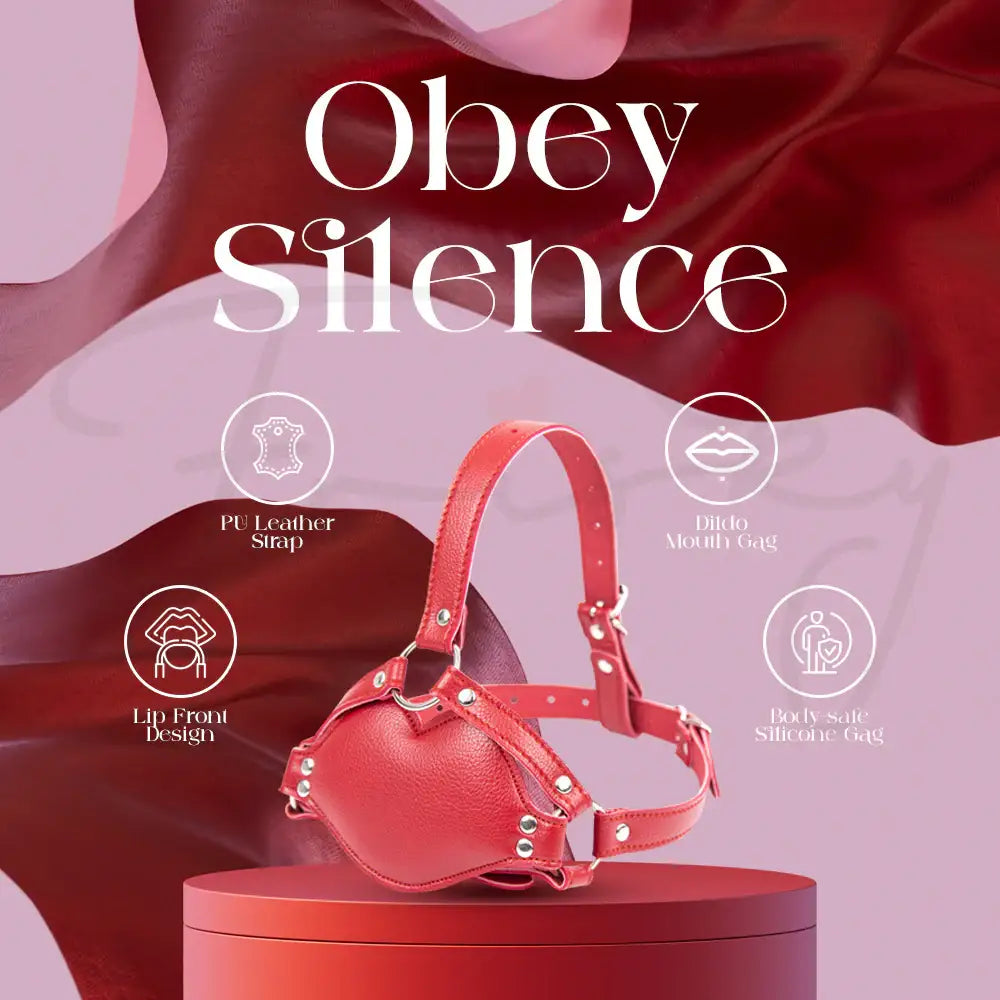 ObeySilence – BDSM PU Leather Strap With Silicone Dildo Mouth Gag - Frisky Business Adult Sex Toys Shop
