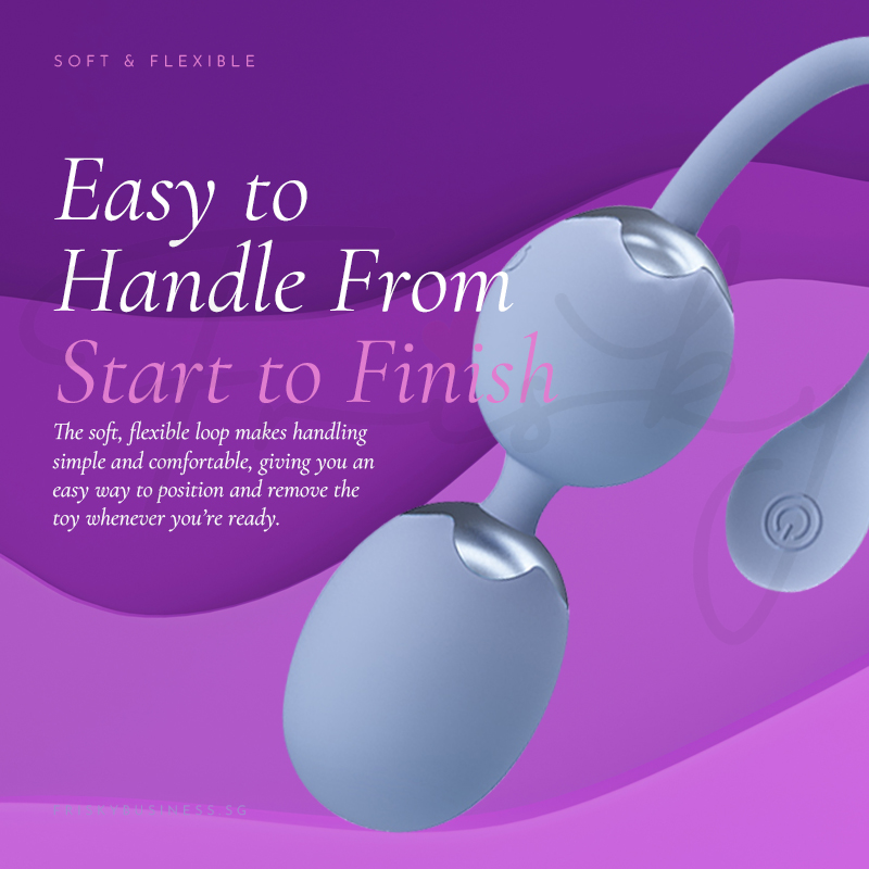 Blue egg vibrator shown on a purple gradient background highlighting the looped handle.