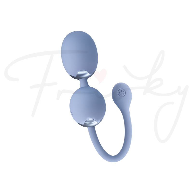 Lavender-blue egg vibrator shown curved on a white background.