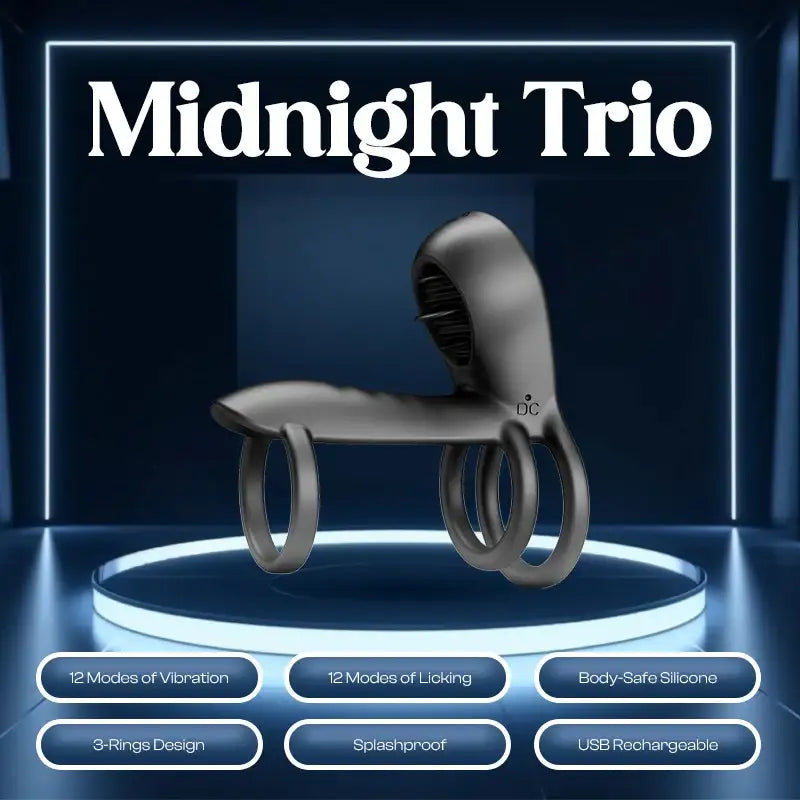 Midnight Trio – Three-ring Vibrating Cock Ring - Frisky Business Adult Sex Toys Shop