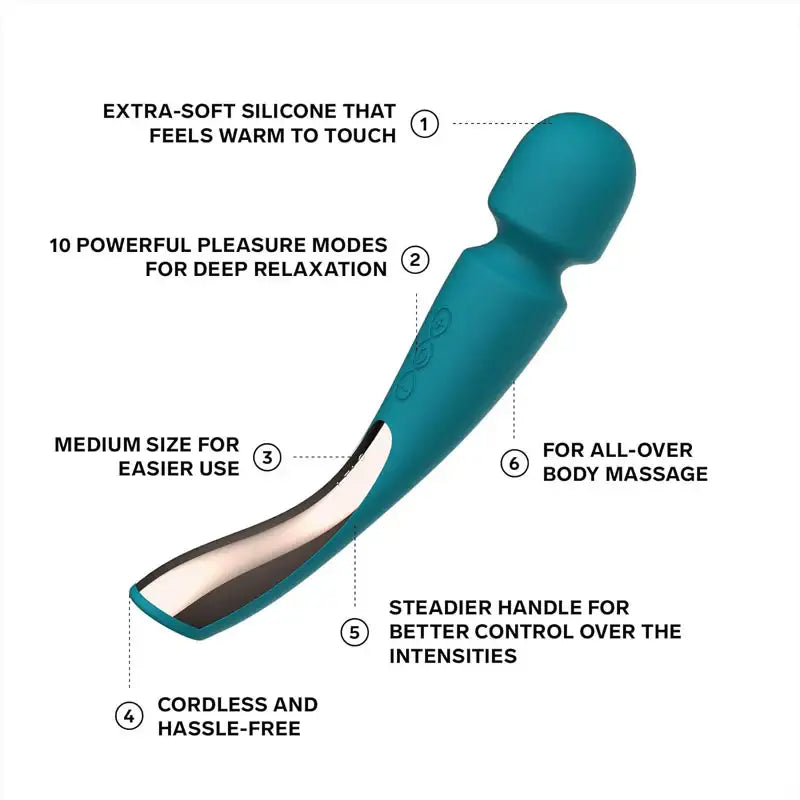 LELO Smart Wand 2 Medium Ocean Blue multiple intensity modes with pulsation and wave patterns for tailored stimulation and personal comfort Singapore