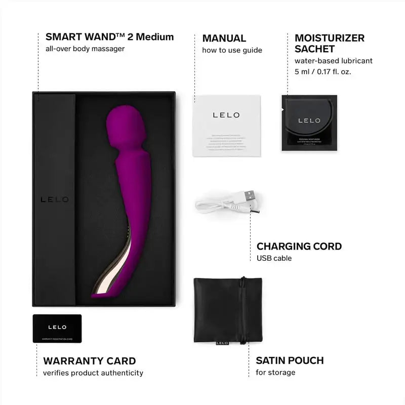LELO Smart Wand 2 Medium Deep Rose app-controlled wand with Bluetooth connectivity for customizable vibration patterns and interactive remote use Singapore
