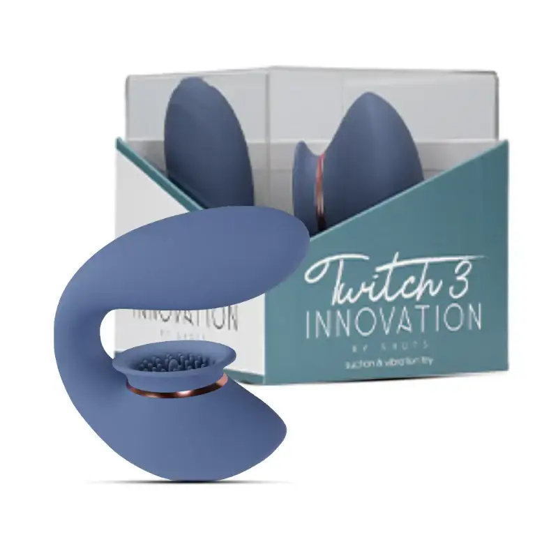 SHOTS Twitch 3 Rechargeable Vibrator and Suction Blue/Grey Handsfree design with powerful suction and vibration for precise adult pleasure Singapore