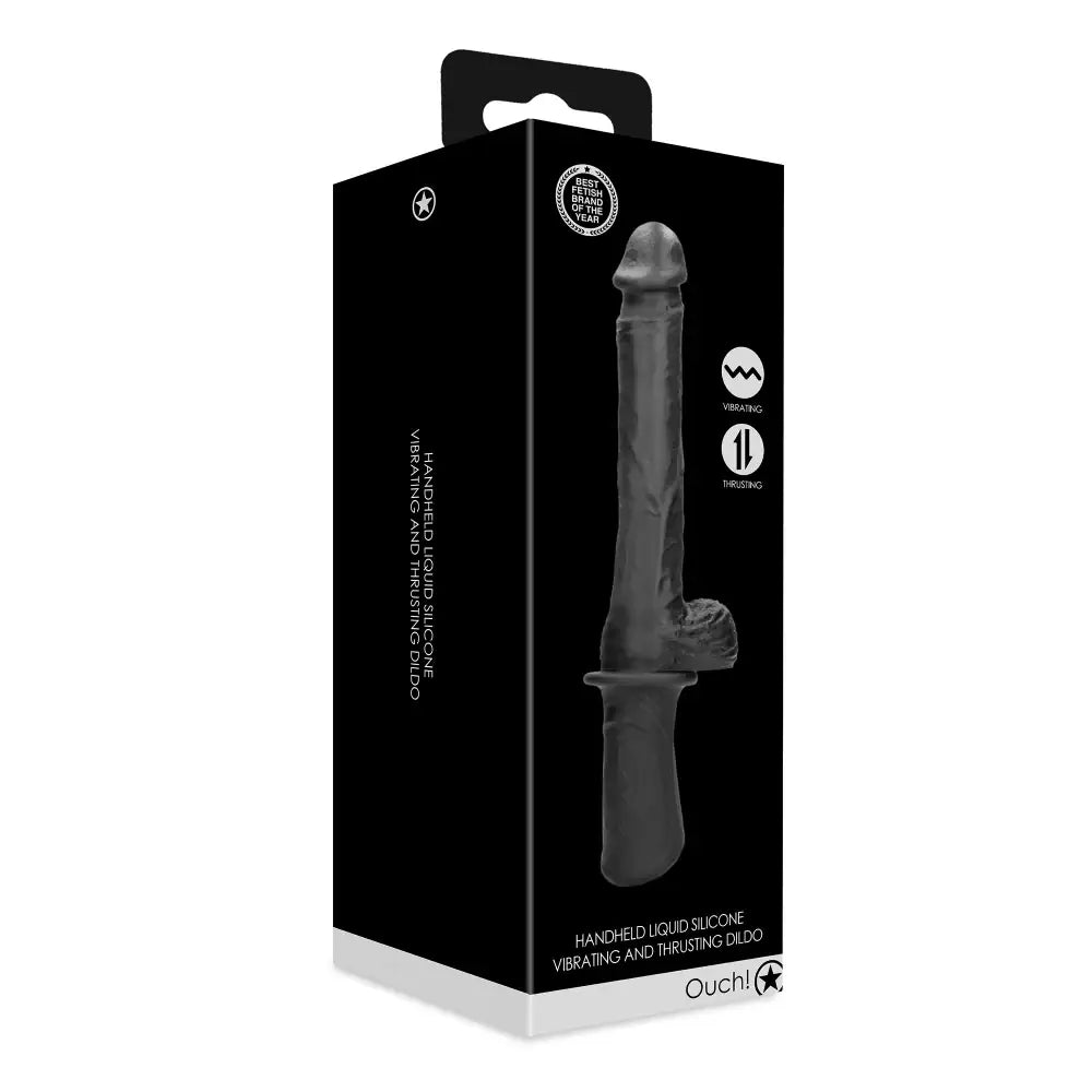 SHOTS Ouch! Hand Held Liquid Silicone Vibrating and Thrusting Sex Machine Black premium liquid silicone construction ensuring durability, safety, and comfortable tactile sensation Singapore
