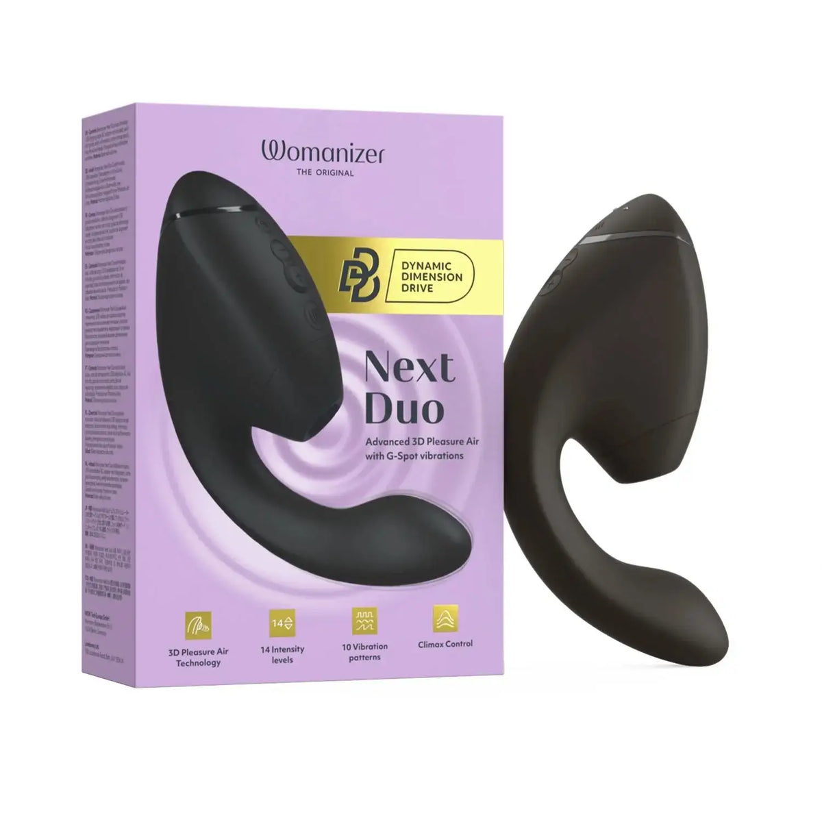 Womanizer Next Duo 3D Pleasure Air 2-in-1 Vibrator Black Sleek Black Design Ergonomic Grip Easy-to-Clean Silicone Singapore