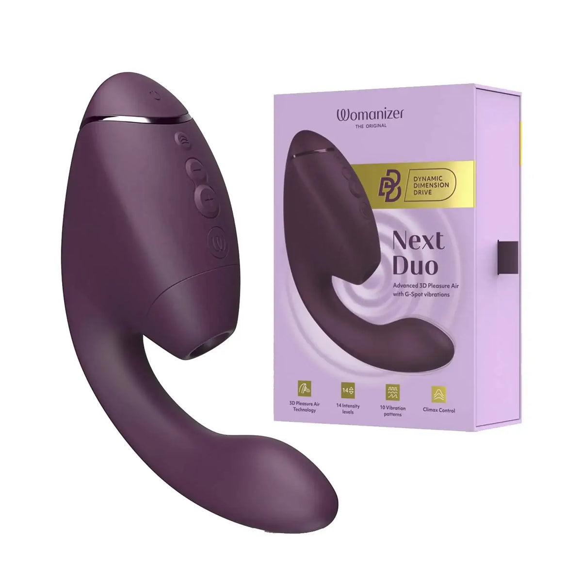 Womanizer Next Duo 3D Pleasure Air 2-in-1 Vibrator Dark Purple Sleek Dark Purple Design Ergonomic Grip Easy-to-Clean Silicone Singapore