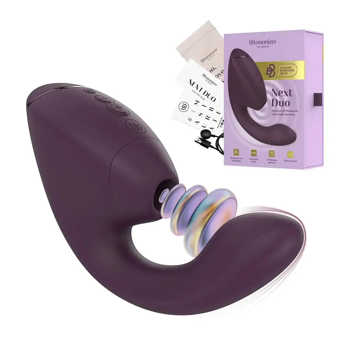 Womanizer Next Duo 3D Pleasure Air 2-in-1 Vibrator Dark Purple Waterproof Ergonomic Design Gentle Stimulation Adult Toy Singapore