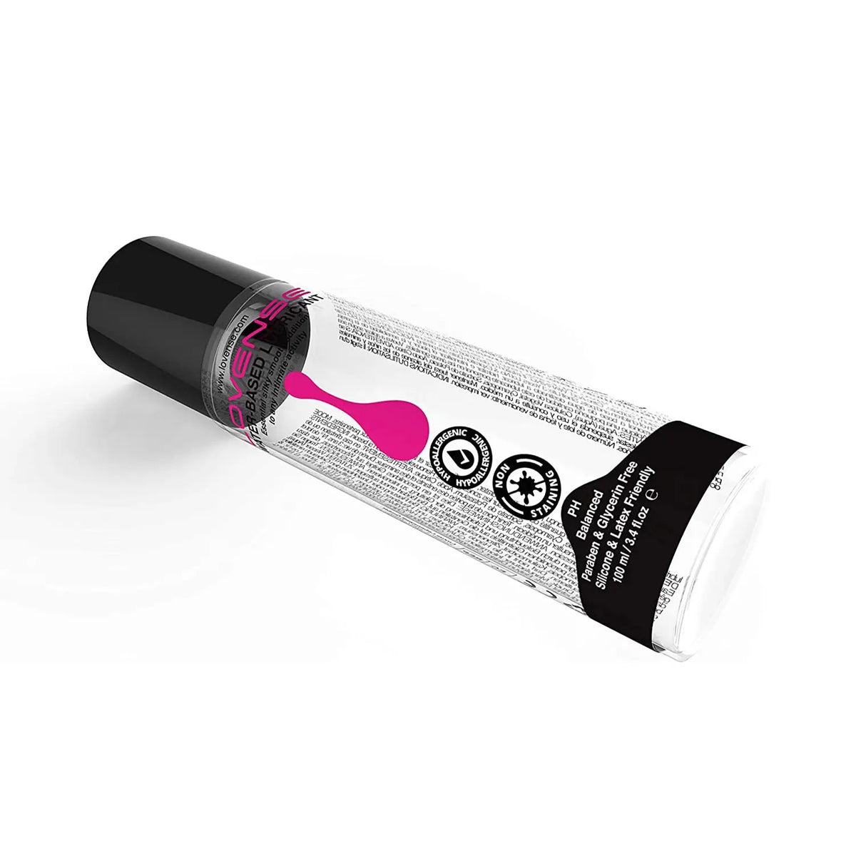 Lubricant tube with black cap lying sideways showing pink label design modern packaging Singapore