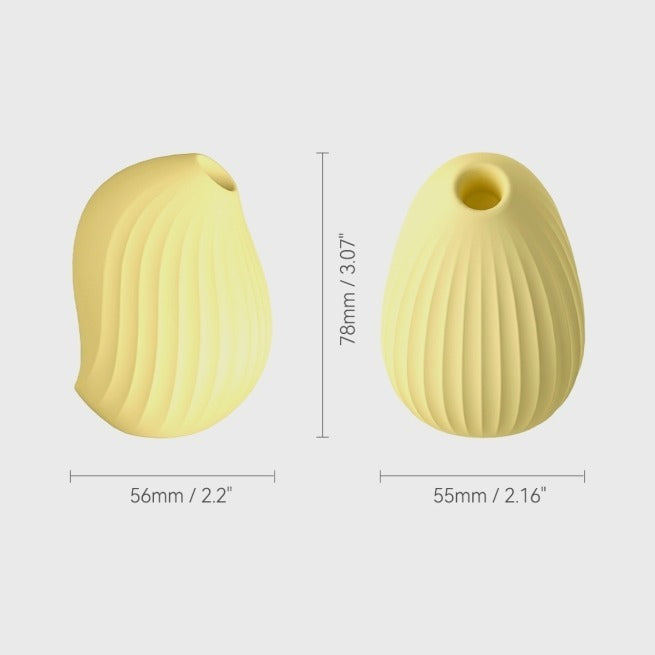 Yellow Cuddly Bird shown with measurement guide illustrating compact handheld dimensions.