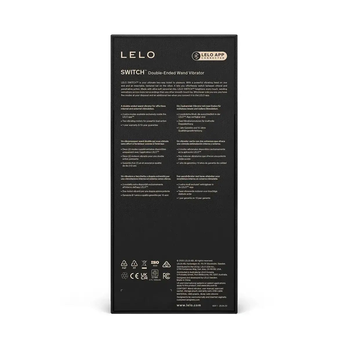 LELO Switch Lilac double-sided wand vibrator with elegant finish suitable for solo or partnered play Singapore