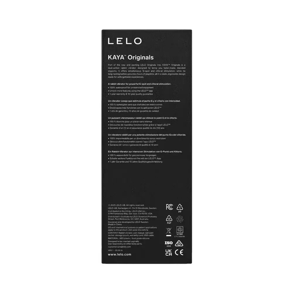 LELO Kaya Originals lifestyle-friendly rabbit vibrator with elegant design and compact form for travel and discreet storage Singapore