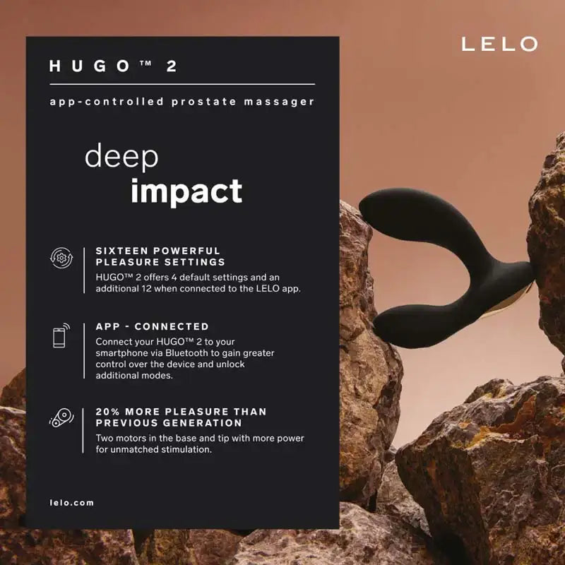 LELO Hugo 2™ APP Prostate Massager Black designed for advanced prostate stimulation with premium craftsmanship and comfort Singapore