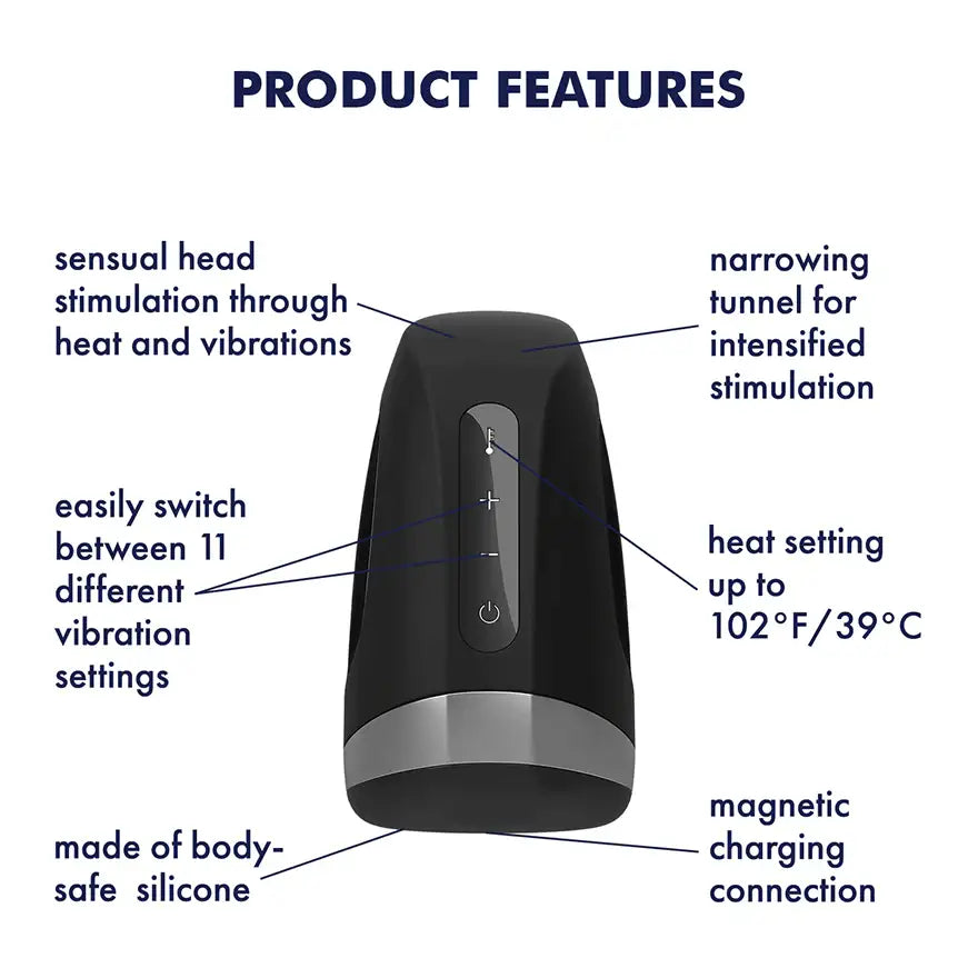 Satisfyer Men Heat Vibration Masturbator sleek compact handheld massager modern intimate wellness accessory Singapore