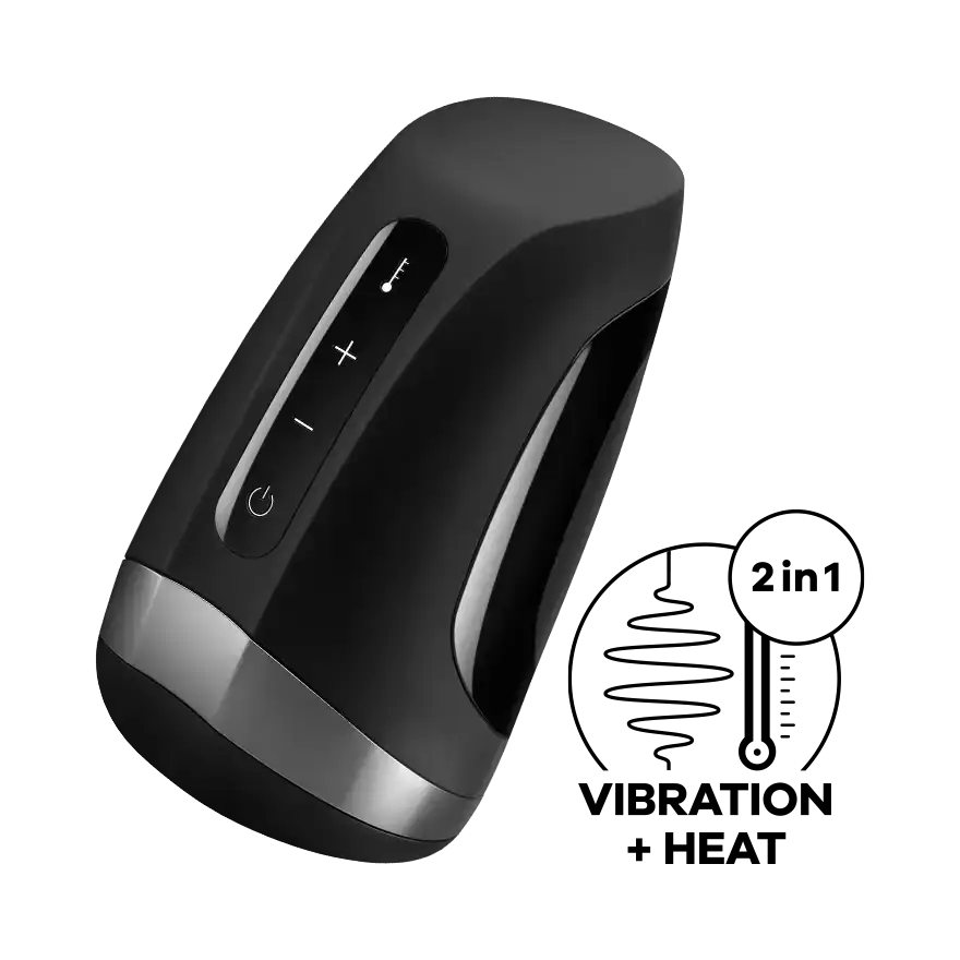 Satisfyer Men Heat Vibration Masturbator premium design with textured sleeve comfortable grip device Singapore