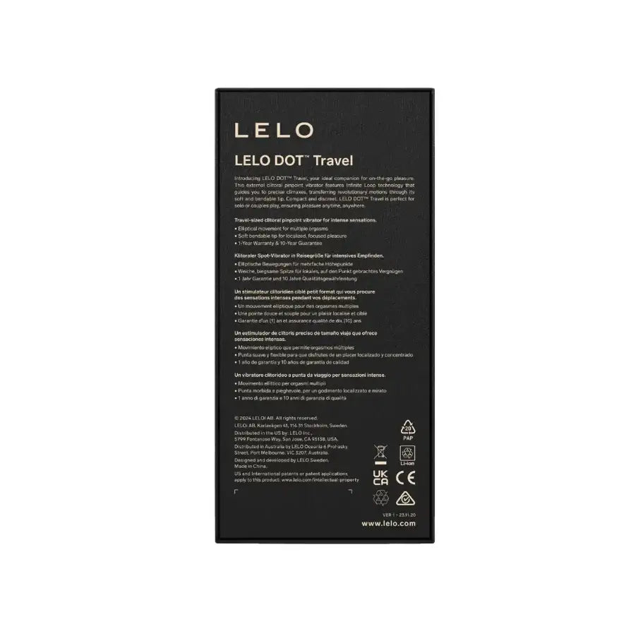 LELO Dot Travel Rechargeable Clitoral Pinpoint Vibrator Purple multiple intensity settings with adjustable pulsation modes for personalized stimulation Singapore