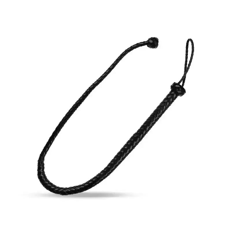 SHOTS Ouch! PU Leather Whip with Knot Detail - Black - Frisky Business Adult Sex Toys Shop