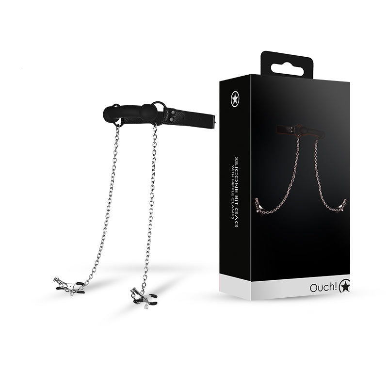 SHOTS Ouch! - Ouch! Bit Gag with Nipple Clamps