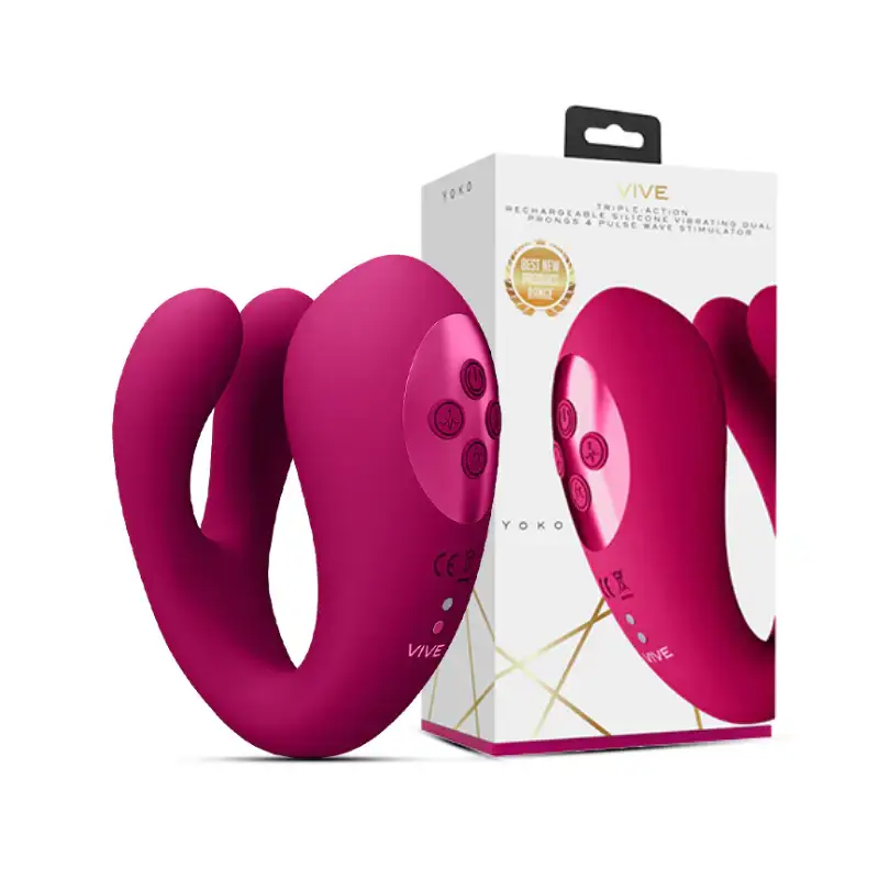 SHOTS Yoko Triple Action Vibrator Pink Dual prongs with clitoral pulse wave stimulation for versatile adult pleasure Singapore