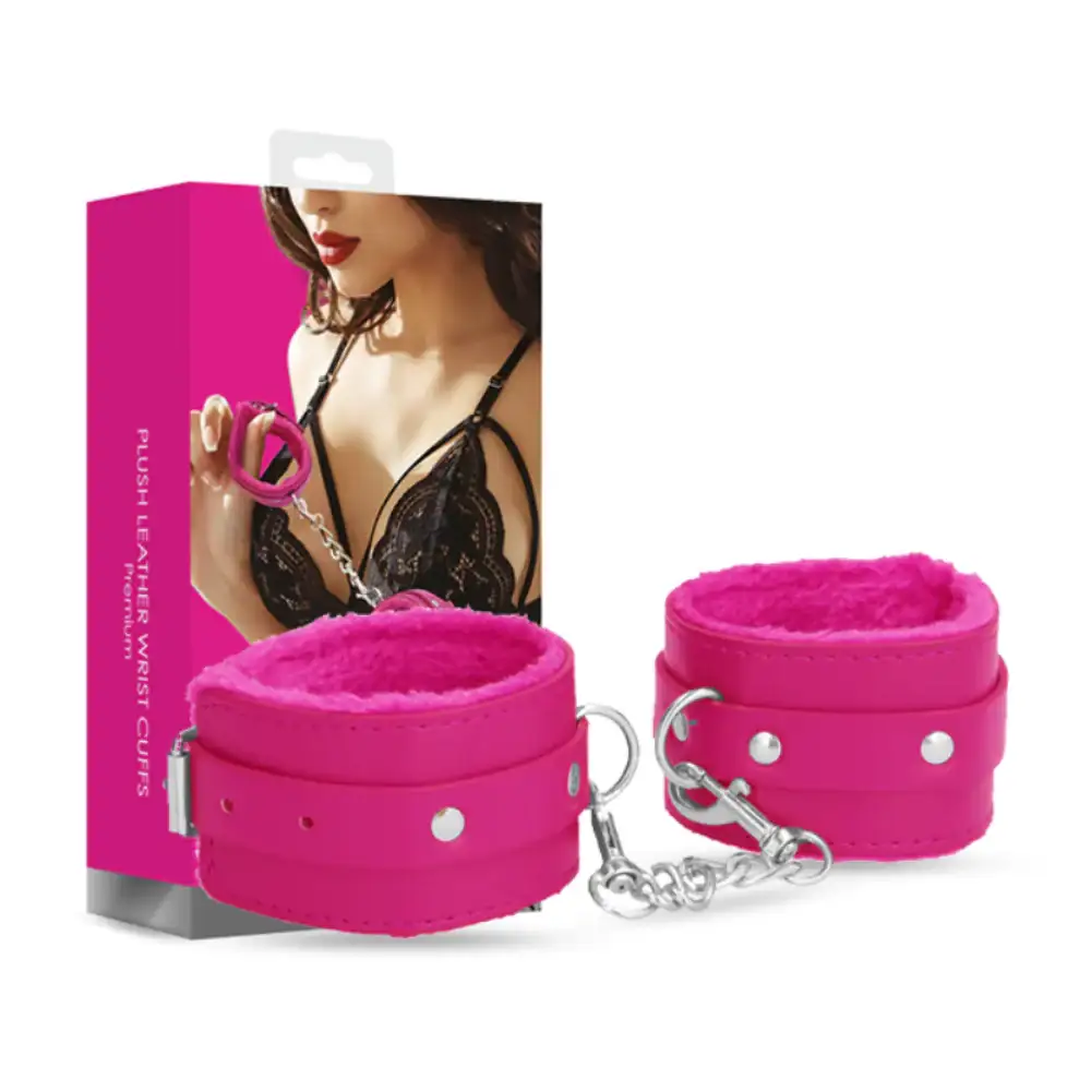 SHOTS Ouch! Plush Leather Handcuffs soft pink design with adjustable straps for comfortable restraint and adult play Singapore