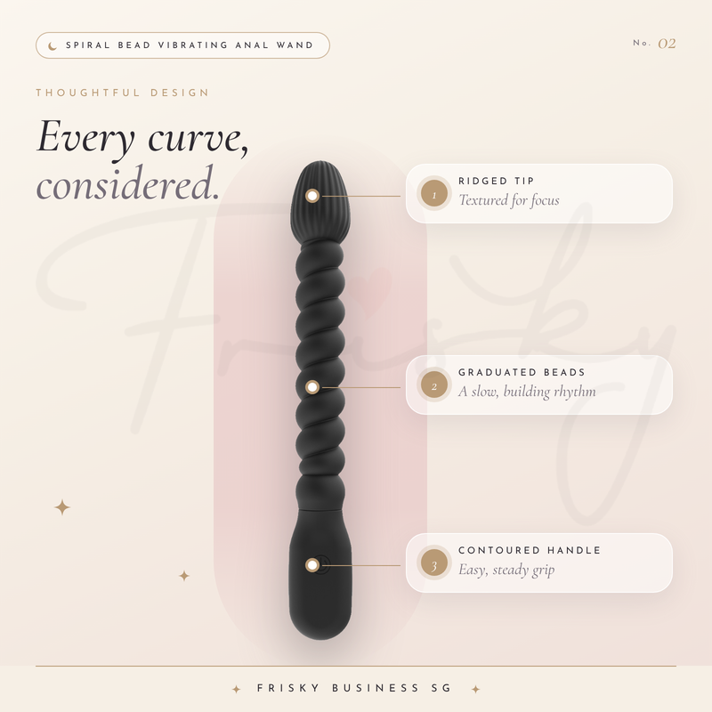 Every curve, considered graphic with the upright beaded wand and a short list of details