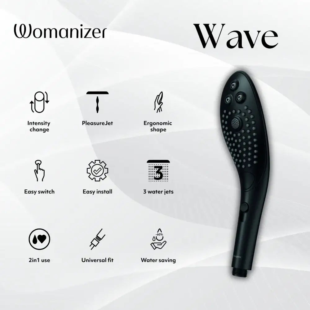 Womanizer Wave Black soft touch silicone finish elegant modern design lightweight handheld personal wellness massager Singapore