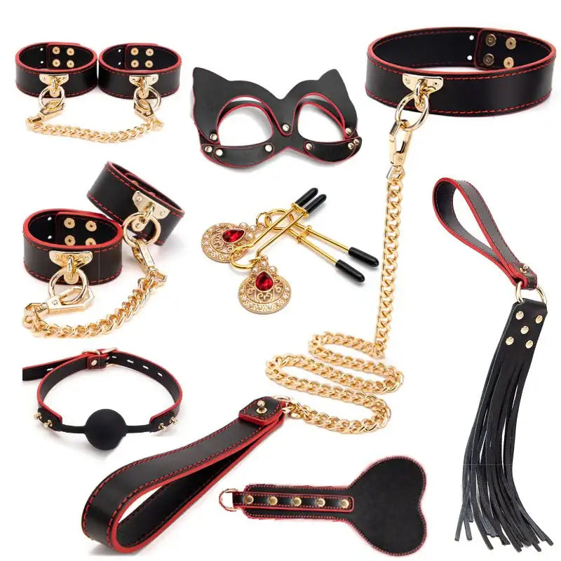 BDSM - 8 Piece Leather BDSM Set - Frisky Business Adult Sex Toys Shop